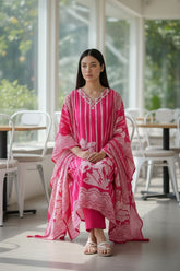 Fully Stitched -  Muslin Digital Print Mirror & Pearl Suit -Stitched for Elegance